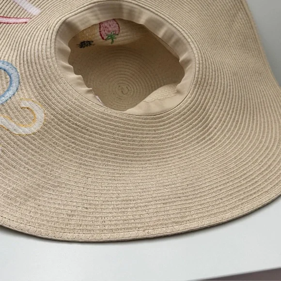 Juicy Couture Big Straw Embroidered Sun Hat Strawberry Pineapple Rhinestone - Picture 5 of 5